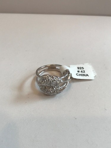 ANELLO DESIGN DOPPIA FOGLIA DIAMANTI CREATI IN LABORATORIO / MISURA ARGENTO STERLING 5,6,9 - Foto 5 di 5