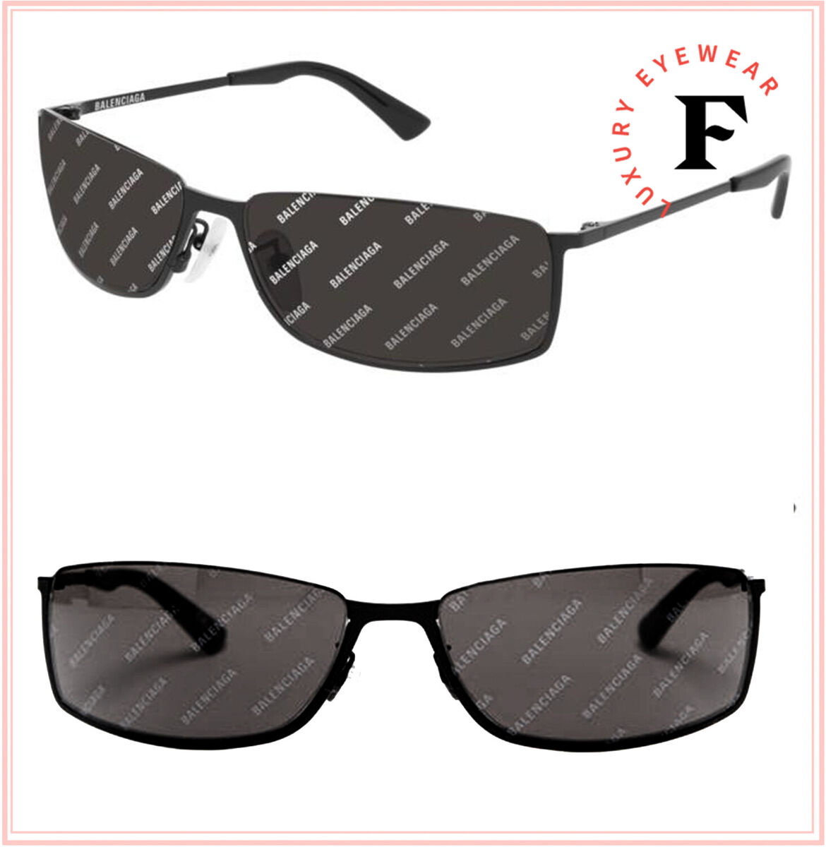 BALENCIAGA AGENT Square Black Silver Logo Print Mirror 0094 BALENCIAGA AGENT Square Black Silver Logo Print Mirror 0094