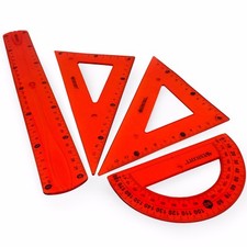 Westcott Flexi Geometry Set of 4 Ruler, Protractor, Square set Red