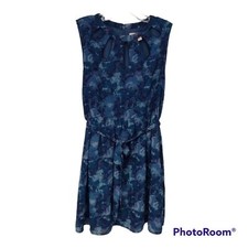 Forever 21 Dress Blue Print Fit & Flare Multi Keyhole Neck  Sz L Party Wedding 