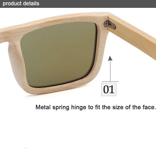 Men Women Bamboo Wood Polarized Square Sunglasses Wooden Frame Retro Glasses New - Picture 10 of 36