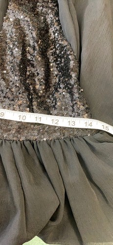 olivaceous sequin chiffon black long maxi dress v-plung deep-v open back sz M - Picture 9 of 12