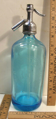 アンティークソーダサイフォン　siphon seltzer bottle VINTAGE ETCHED BLUE CZECH GLASS SELTZER SODA SIPHON BOTTLE DAVID