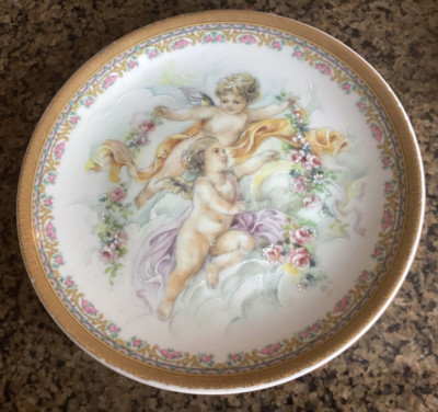 Gorgeous Vintage T. Limoges Depos Cherubs Flowers & Gold Gilt Plate Dish