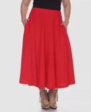 White Mark Women's Red Flared Midi Skirt Plus Size 2XL