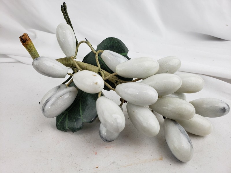 Chinese Jade / Stone Grape Cluster, Vintage, white 9" 