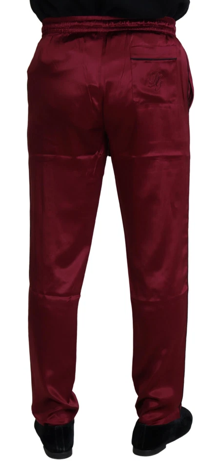DOLCE & GABBANA Pants Bordeaux Silk DG Sleep Lounge IT48 / W34 / M RRP $1200 - Image 3 of 4