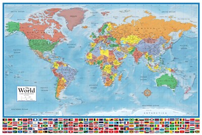 24'' x 36'' Swiftmaps World Premier Wall Map w/ Flags - Large Mural Poster - NEW!