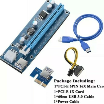 Ethereum PCI-E 1x to 16x Powered USB3.0 GPU Riser Extender Adapter Card 