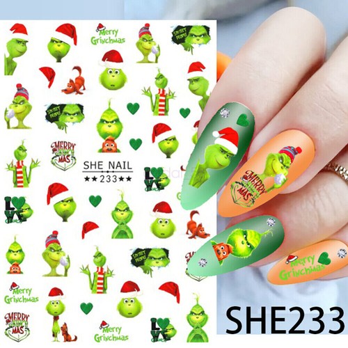 NEW G-rinch Christmas Nail Stickers Kids Santa Reindeer Gingerbread Snowflake - Picture 9 of 15