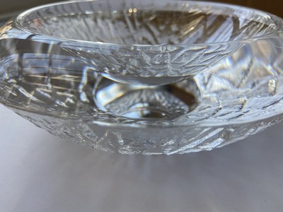 Signed Orrefors Crystal Round Bowl 7.5 x3  Deep Vertical Cut Glass #117