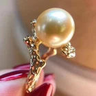 Gorgeous HUGE AAAA+ 10-11mm ROUND Genuine Natural South Sea Gold Pearl Ring 925S