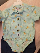 Land n' Sea 9M Boys Bunny/Carrot Print Button One Piece  Navy Shorts