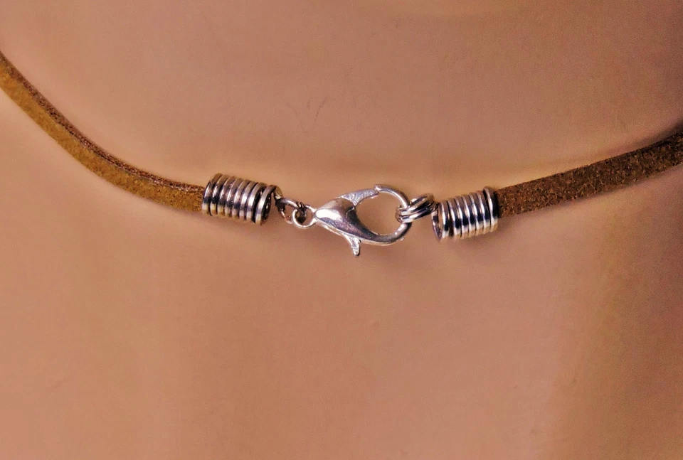 Lederhalsband Perlmutt Anhänger Leder Halsband Herren Damen Mond Muschel 48 cm - Bild 2 von 2