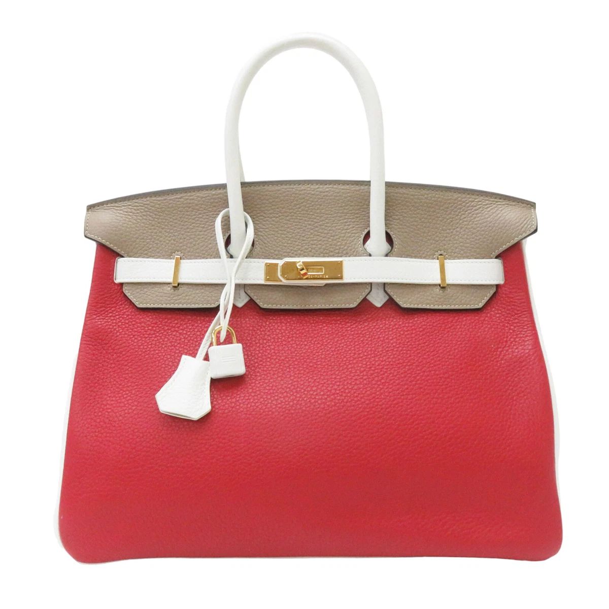 HERMES Birkin 35 Handbag Etoupe Blanc Rouge Casaque Togo Leather Special  Order