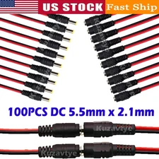 100PCS DC Power Pigtail Female Male Cable Wire Plug for CCTV Camera 2.1 x 5.5mm