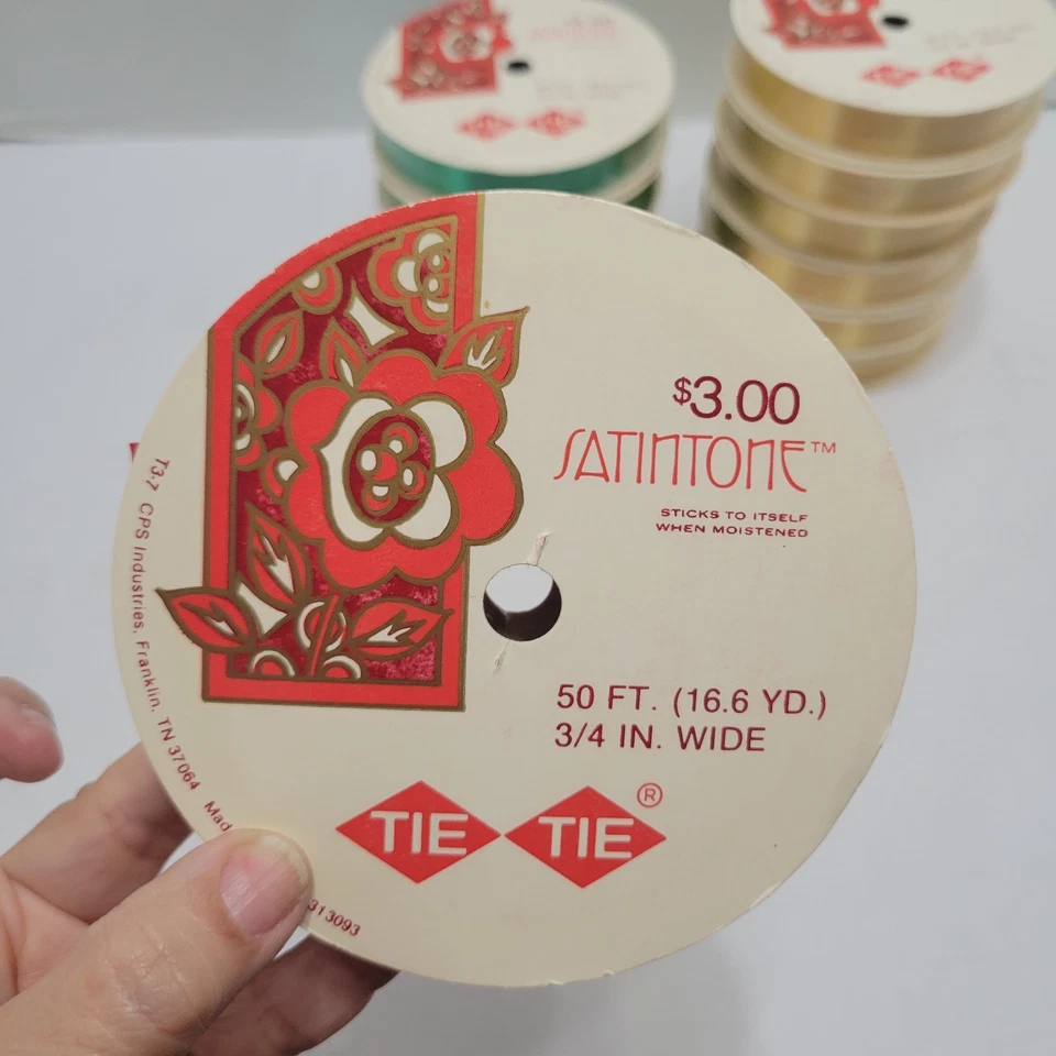 Lot Of 12: New NOS Vtg SATINTONE Ribbon Red Green Gold Christmas 3/4" Inch - Image 2 of 4