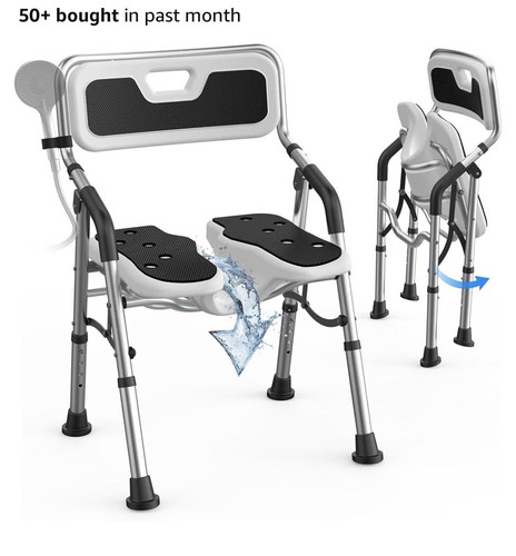 U-Shaped Foldable Shower/Bath Chair w/ Armrests & Backrest, Adjustable Height