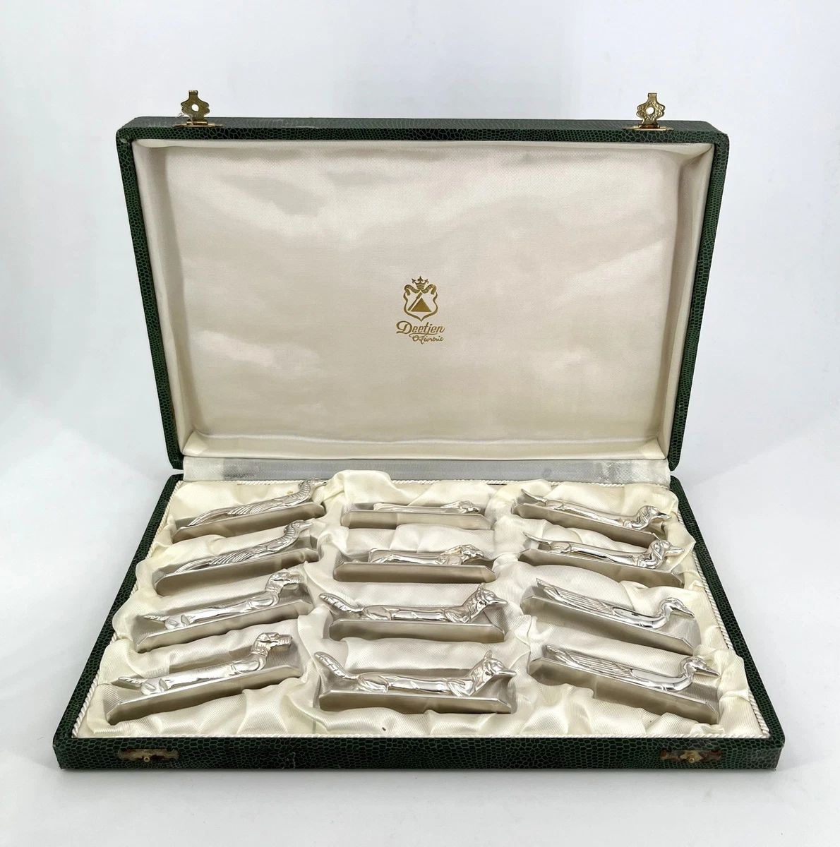 12 porte couteau animalier DEETJEN métal argenté ( no Sandoz Christofle Ercuis )