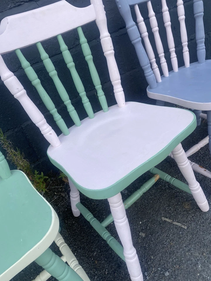 4 FOUR PAINTED WOOD WOODEN KITCHEN DINING CHAIRS ~ COUNTRY FARMHOUSE SHABBY CHIC - Image 3 of 4