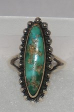 Vintage Native American Long Turquoise Sterling Silver Ring Size 8