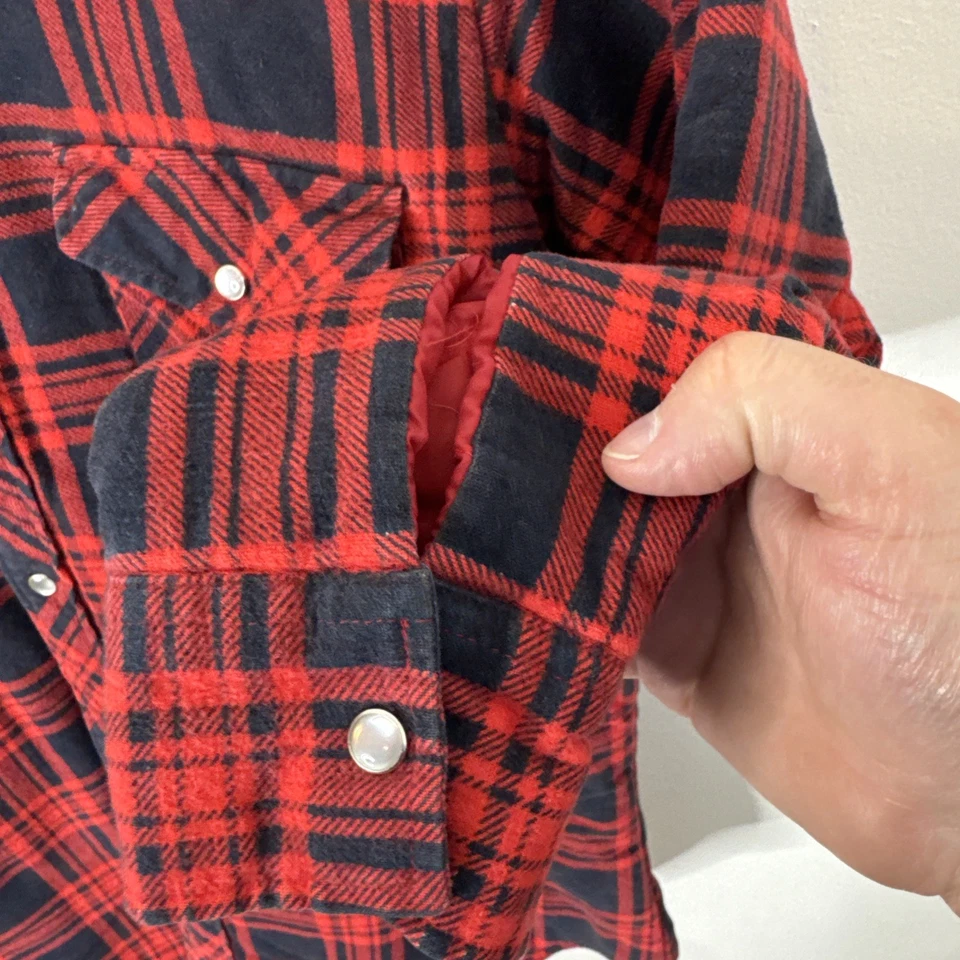 Camisa Chaqueta Vintage Champion Acolchada Franela Roja Negra A Cuadros Para Hombre M Foto 3 de 4