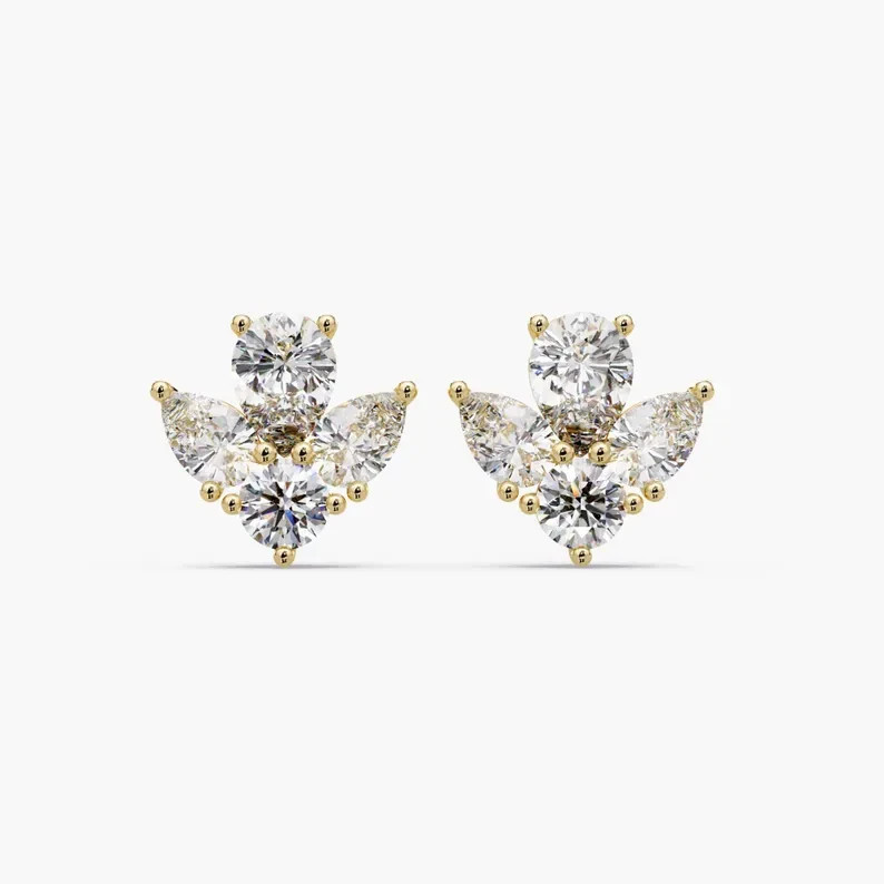 2TCW Pear Cut Lab Created Diamond 14k Yellow Gold Plated Stud Women's Earring