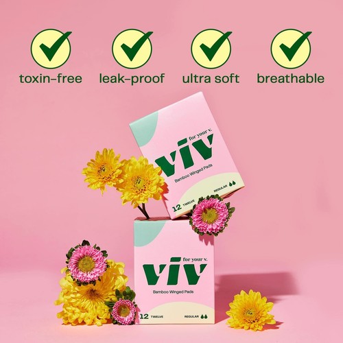 Viv for Your V Bamboo Organic Pads for Women | Soft, Thin, Absorbent Sanitary... - 第 5/6 張圖片
