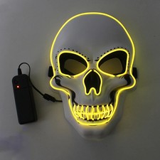 LED Glowing Skull Mask Halloween Horror Cosplay Party Light Up Yellow Mask
