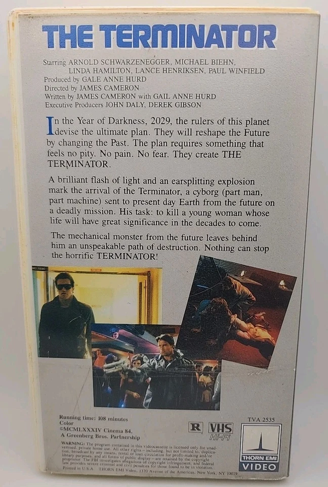 Terminator Arnold Schwarzenegger VHS Tape Original 1984 Thorn EMI Rare Hard Case - Image 3 of 4