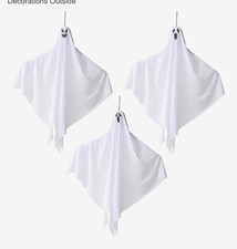 Halloween Hanging Ghosts Decor 3 Pcs Hanging Fabric, White/Black 27.6x21.6"