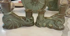 Vintage Frankoma Pottery Candle holders Glazed Prairie Green Set 304