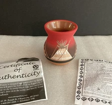 Sioux Red Clay Vase Native American Pottery Signed Richard Underbaggage Handmade