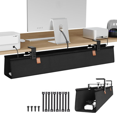 No Drill under Desk Cable Management Tray 40'' Cord Organizer for Table Clamp/Scr