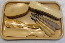 Vtg Celluloid Vanity/Dresser Manicure Nail Brush Set Extras French Ivory 10 Pc