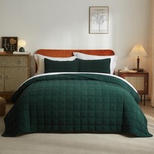 Velvet Full/Queen Size Quilt Set 3 Pieces, Lightweight Soft Bedspread Coverlet,