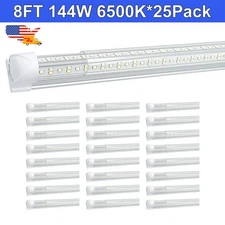25 Pack Shop Lights LED 8Ft 144W 6500K 18000LM Daylight Bright T8 Tube Bulbs