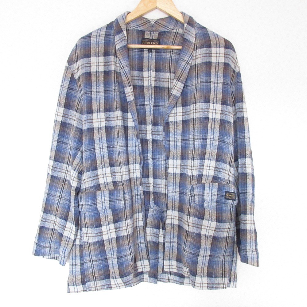 PENDLETON Check Pattern Open Front Shawl Collar J… - image 1