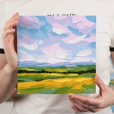 Oil Painting Original Abstract Landscape Alberta Prairies Impasto Wall Art 8x8