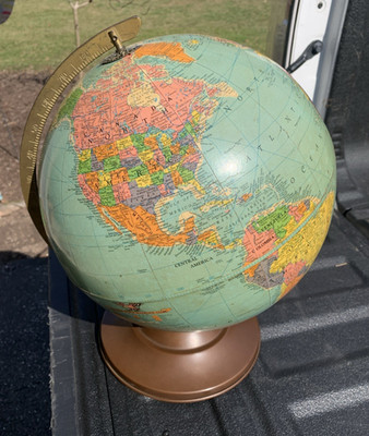 Vintage Replogle 12'' Inch Reference Globe Made in USA Tabletop Metal Stand