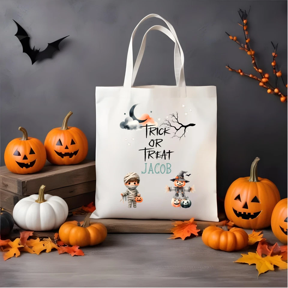 Bolso de Mano Personalizado Halloween Truco o Trato Regalo Niños Bruja Vampiro Foto 3 de 4
