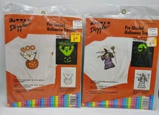 Lot of 2 Dizzle Iron-On Transfer Wicked Witch Ghost & Pumpkin Halloween 1989 Vtg