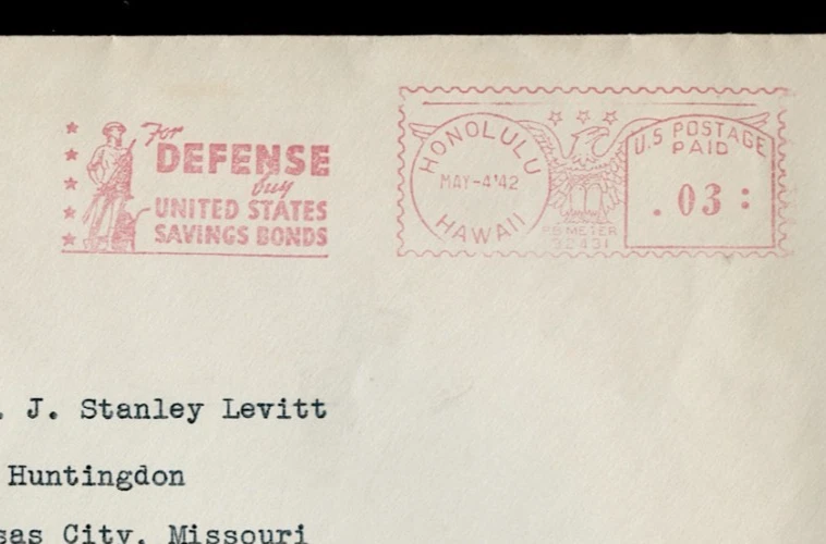 CENSOR 1942 CVR LLUST.AD HAWAIIAN ELECTRIC PATRIOTIC METER SLOGAN CANCEL DEFENSE - Image 3 of 4