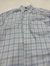 Burberry London Mens Button Long Sleeve Shirt Nova Check Blue Plaid Striped LG