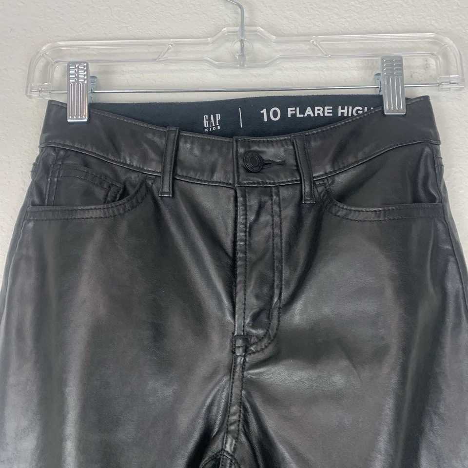 Gap Kids Pants Girls 10 Black Faux Leather Flare High Rise - Image 2 of 4