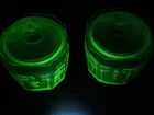 2 ANTIQUE ANCHOR HOCKING Uranium Depression Glass PRINCESS Cookie Candy Jars