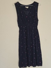 H&M MAMA Maternity Dress Medium M Navy Blue Pink Floral Smocked Waist Viscose