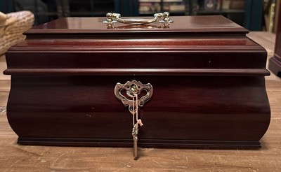 Bombay Co. Cherry Wood Jewelry Box Chest Keepsake 2 Tier Brass 12x6x6  Velvet