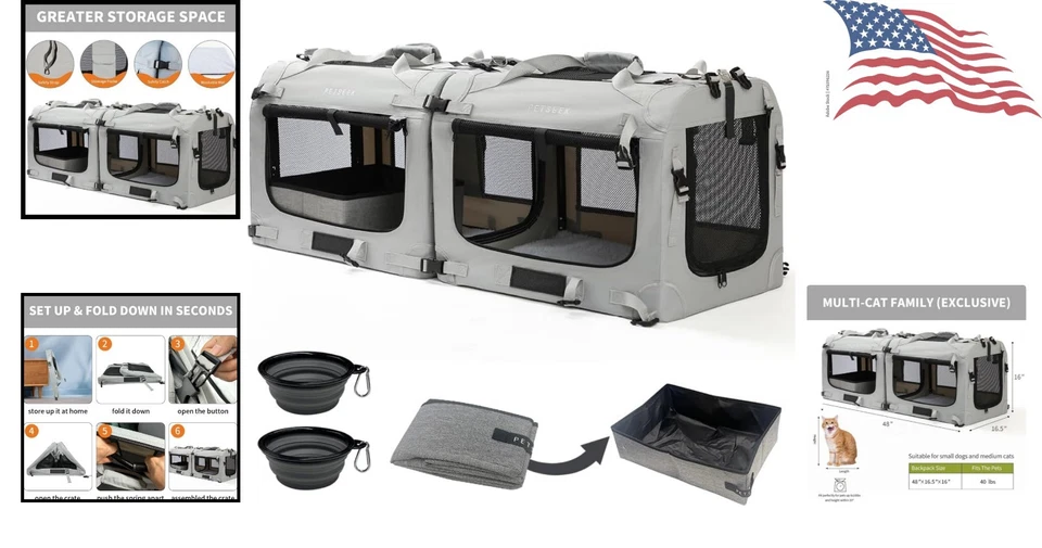 Amplio y seguro porta gatos extra grande para viajes sin estrés - 55 libras Foto 2 de 4