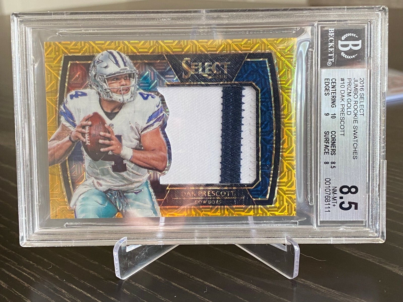 Dak Prescott Panini Select Rookie Jumbo Swatch #10 Gold Prizm